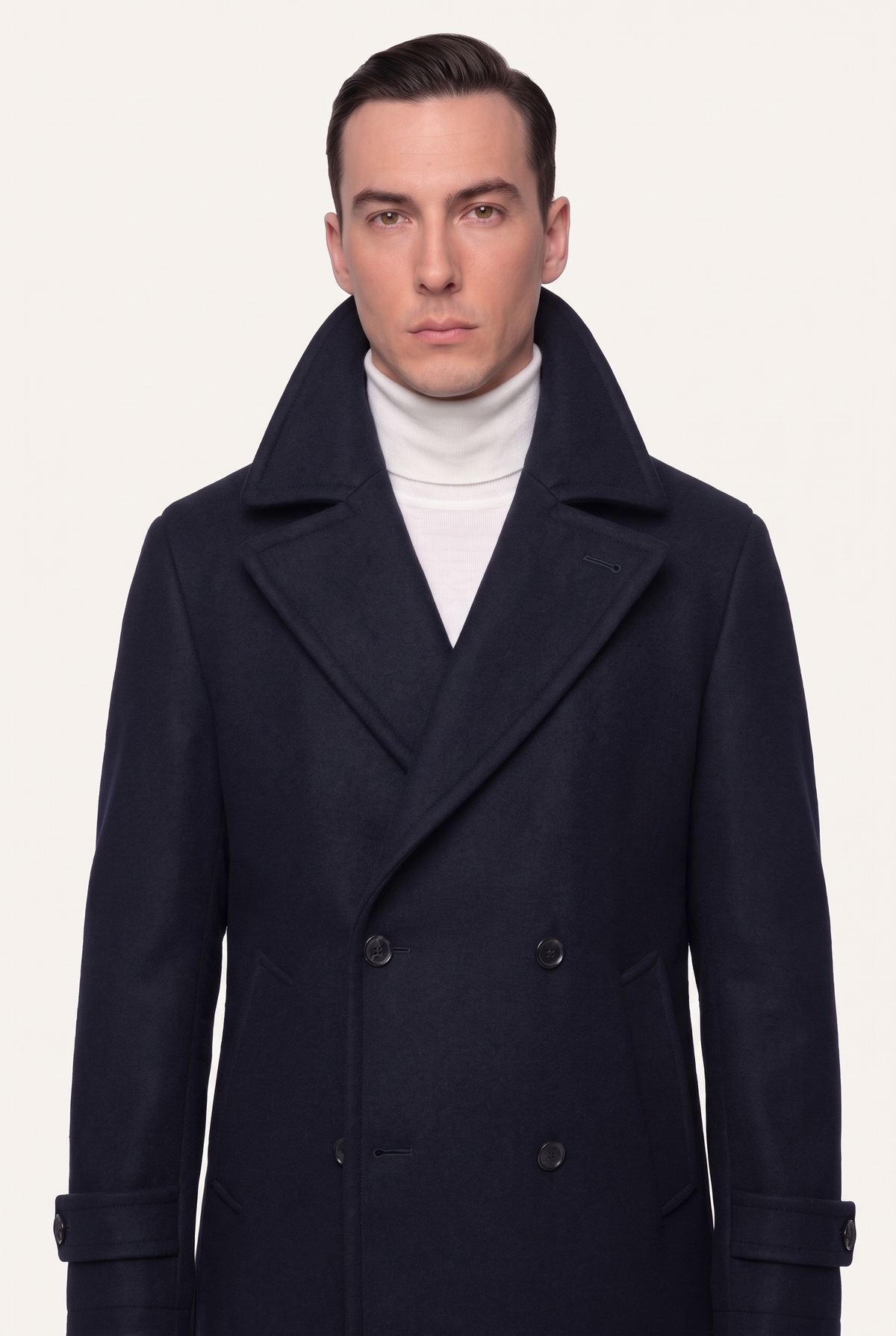 Harbour Navy Peacoat, popped collar chest detail