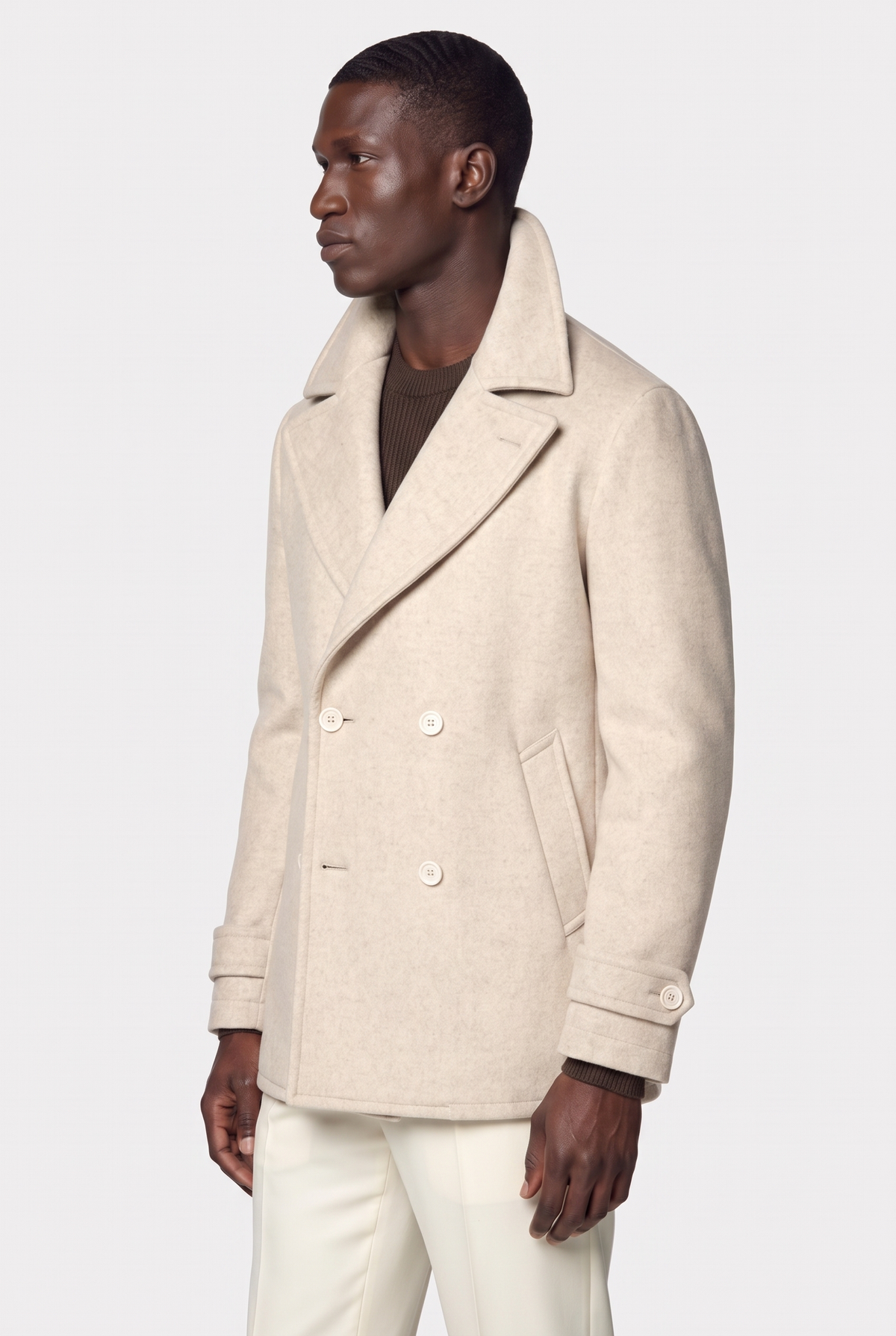 Harbour Oat Peacoat, buttoned front view