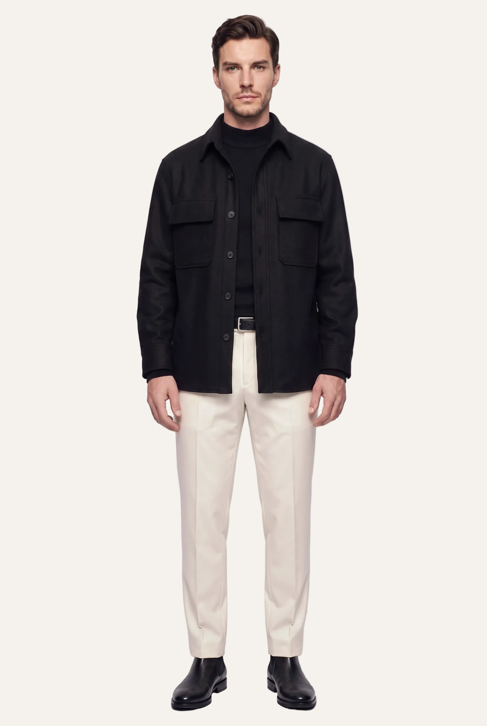 Black Shirt Jacket, full length front