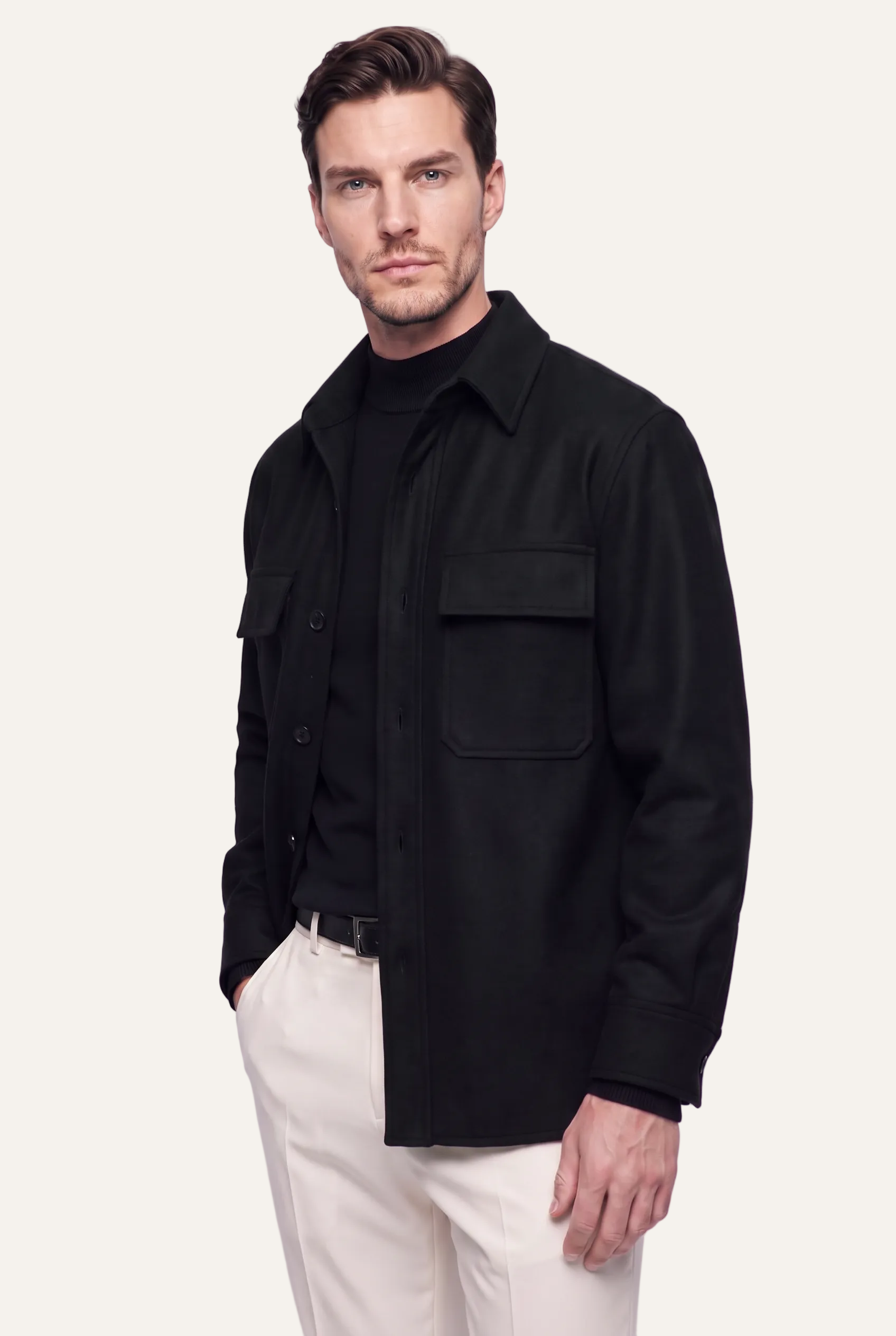 Black Shirt Jacket, three quarter look