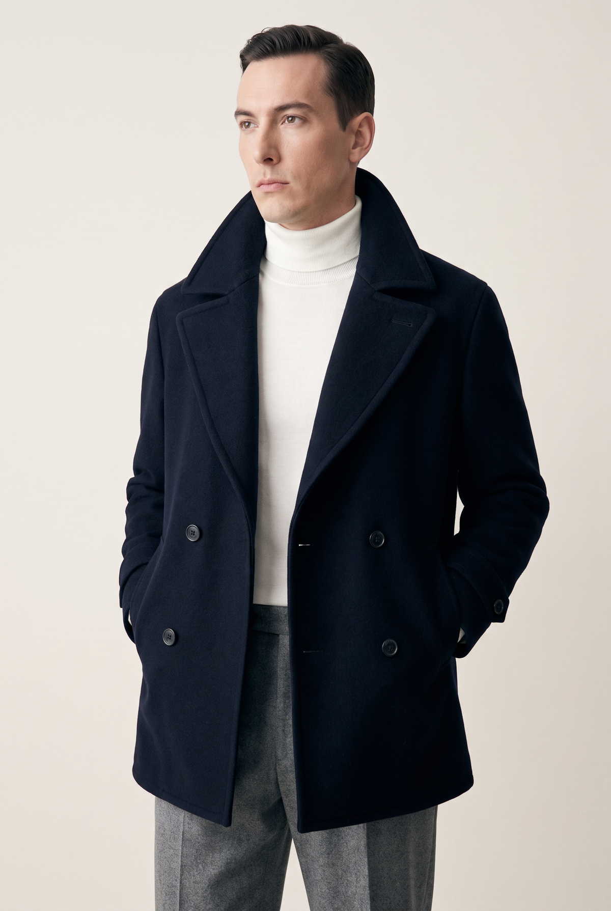Harbour Navy Peacoat, front three quarter view
