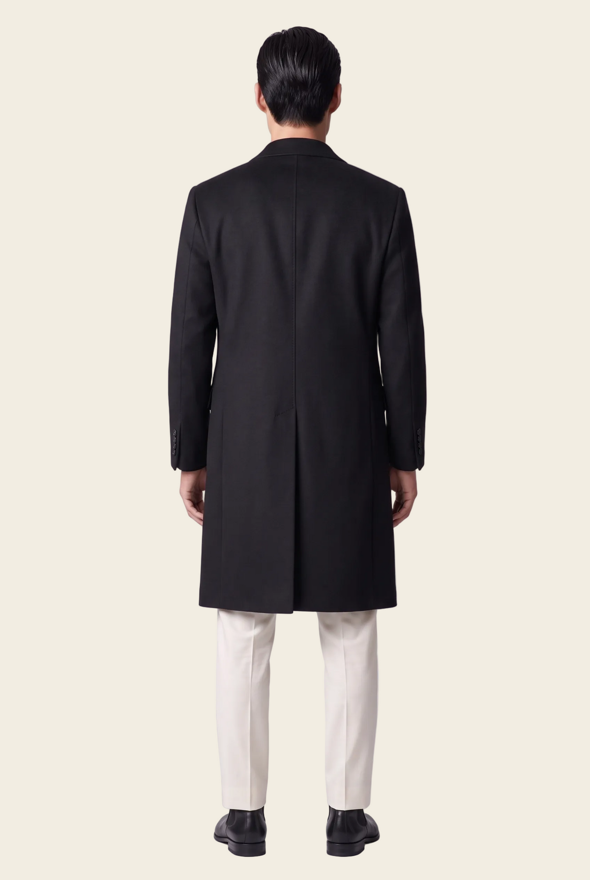 Manhattan Black Overcoat, full back view
