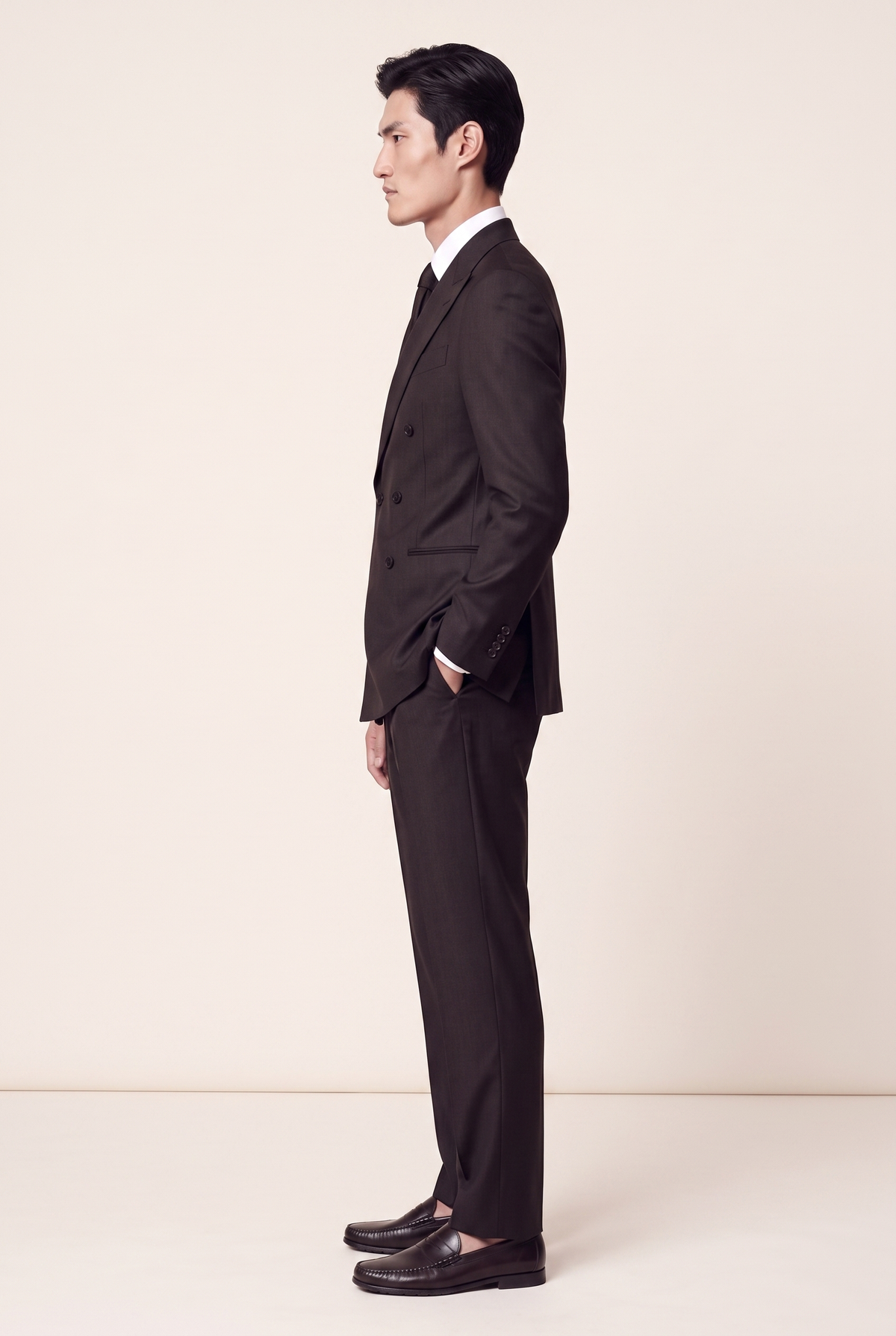Manhattan Dark Brown Suit, side profile view