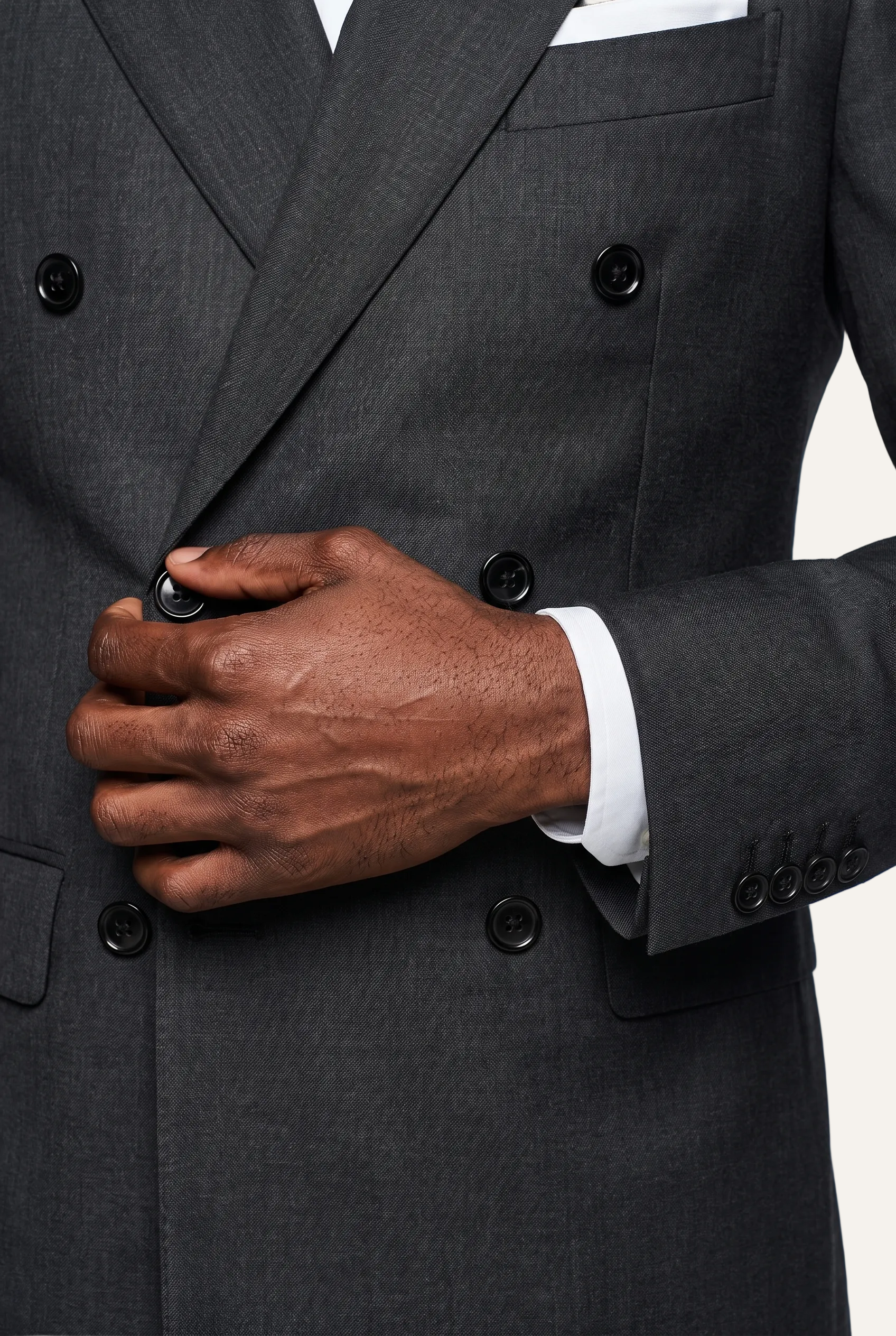Manhattan Dark Grey Suit, cuff and button detail