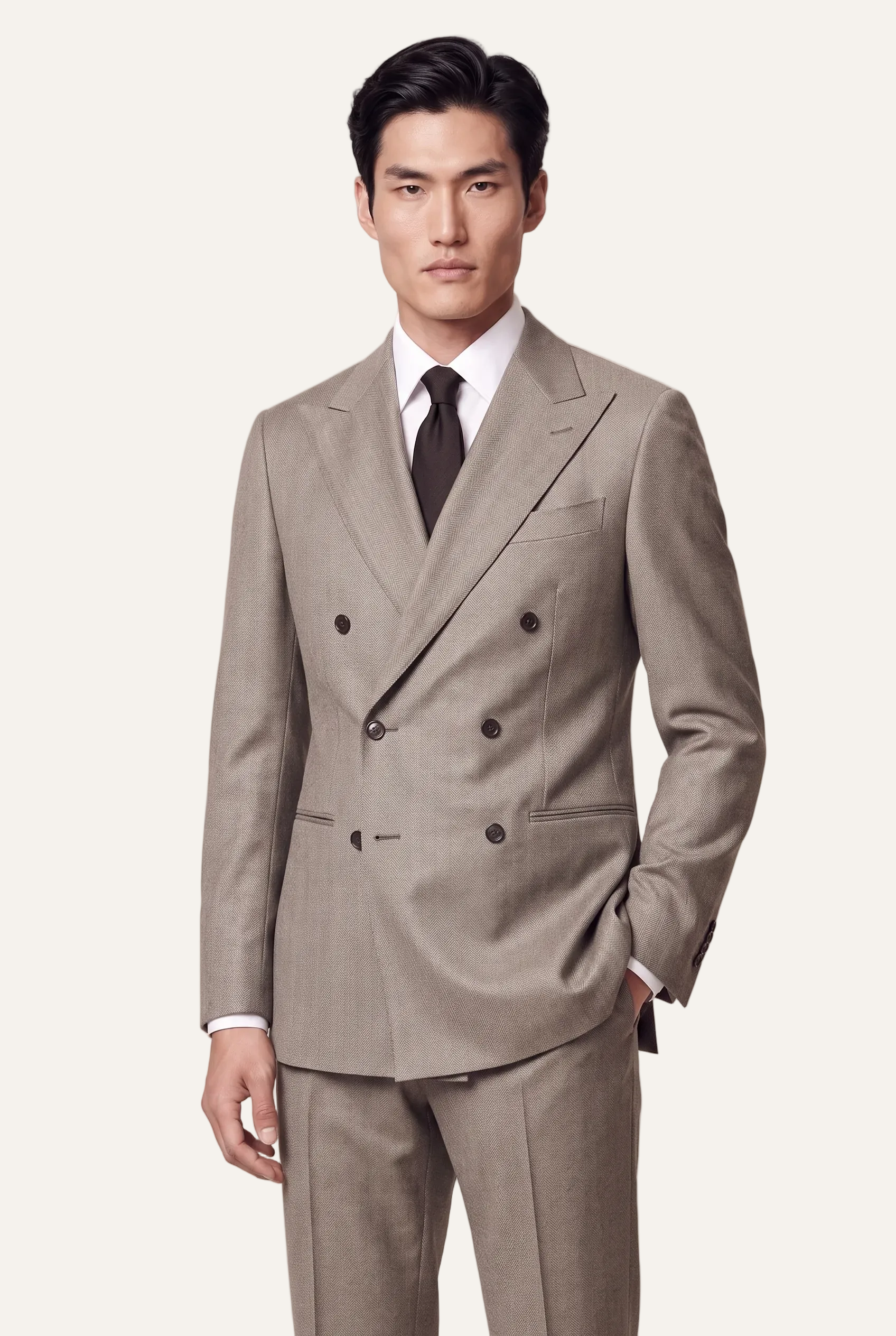 Manhattan Taupe Suit, front three quarter view