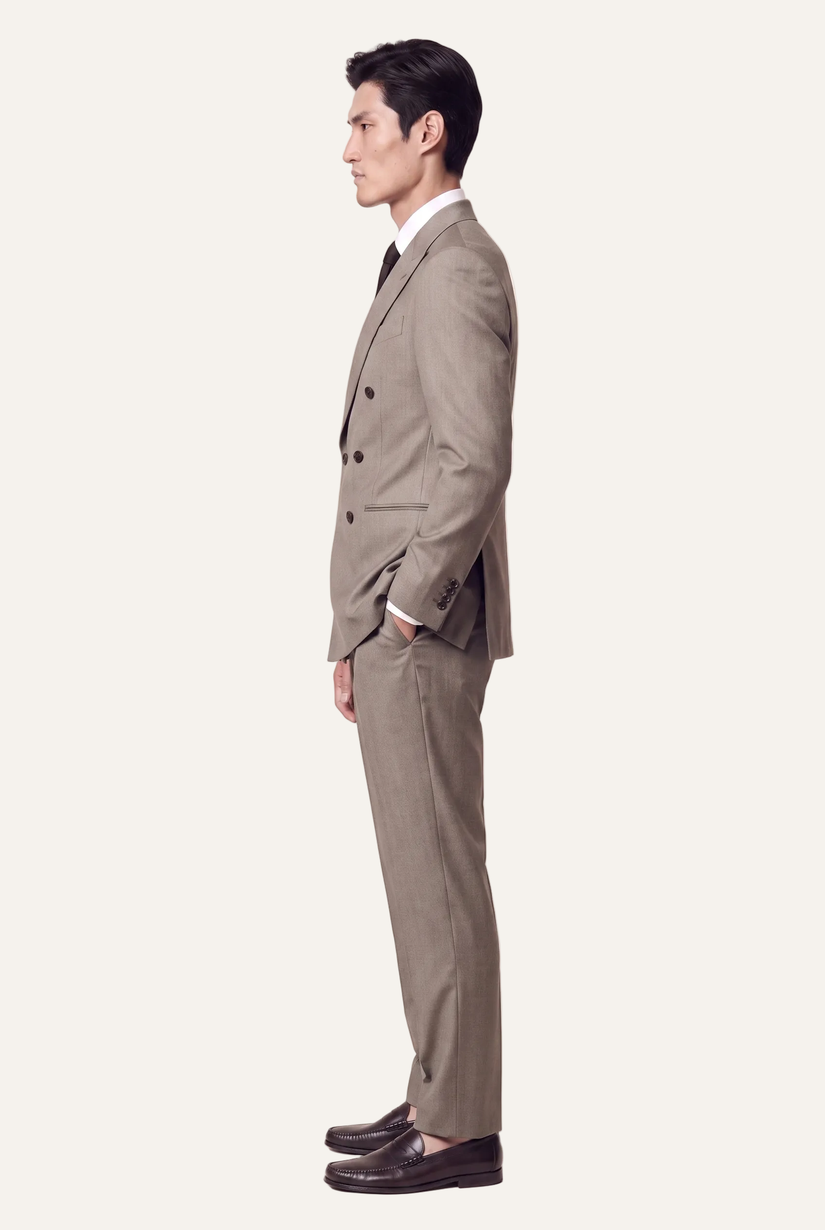 Manhattan Taupe Suit, side profile view