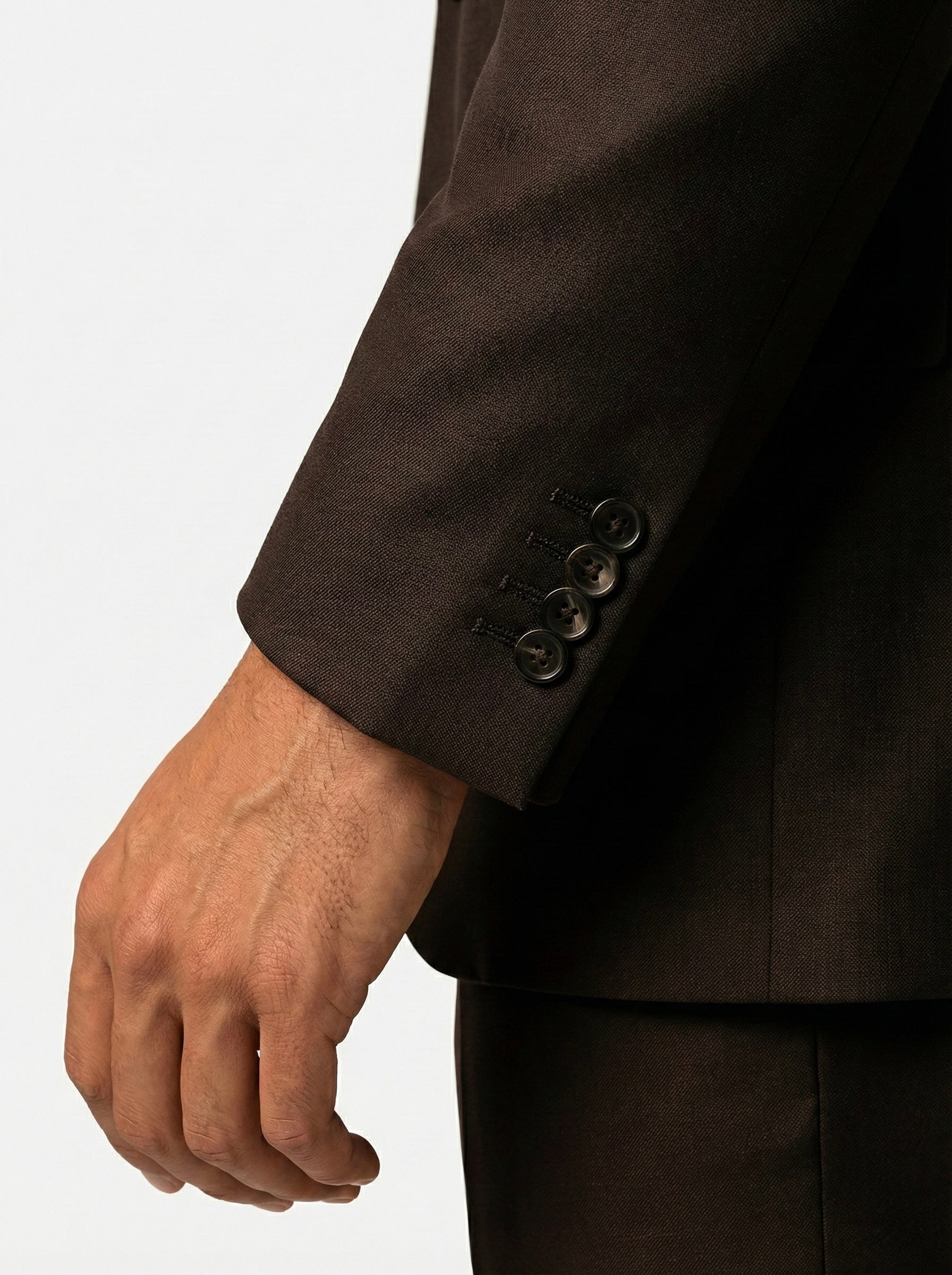 Zane Barläs Oxford Brown Plain Suit, functional horn buttons sleeve detail