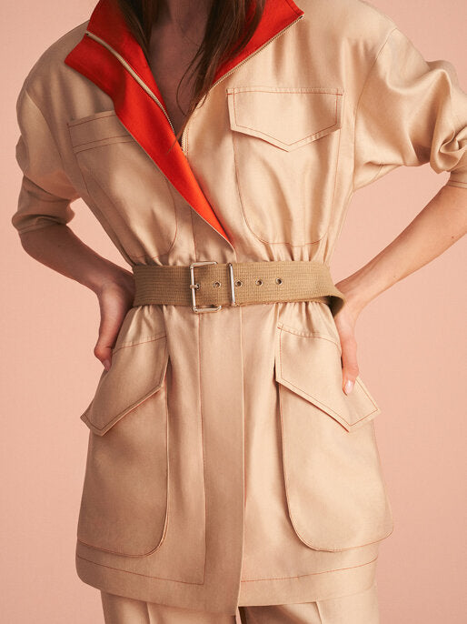 High-Collar Jacket with Belt