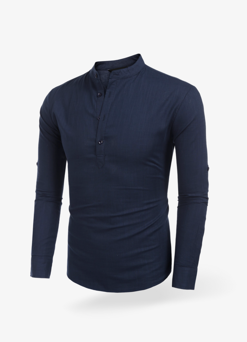 Navy Linen Henley Shirt