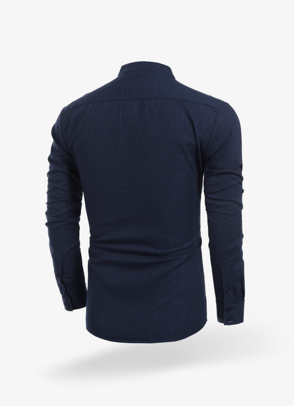 Navy Linen Henley Shirt