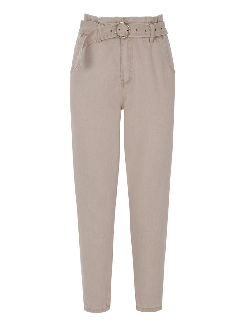 Beige Jeans with Ruching Detail