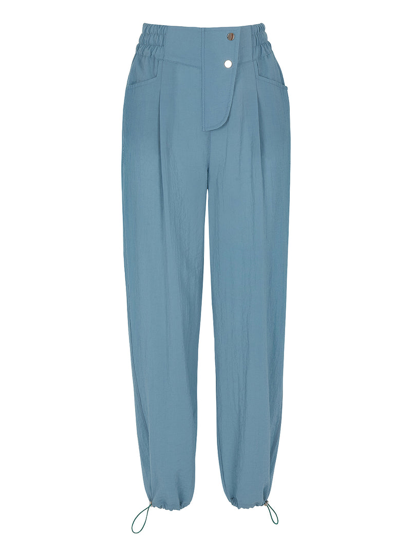 Blue Pleated Jogging Pants