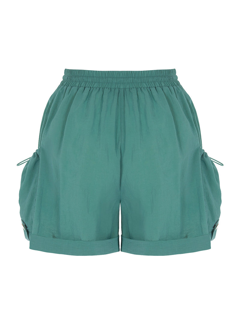 Ruched Mini Shorts with Pockets