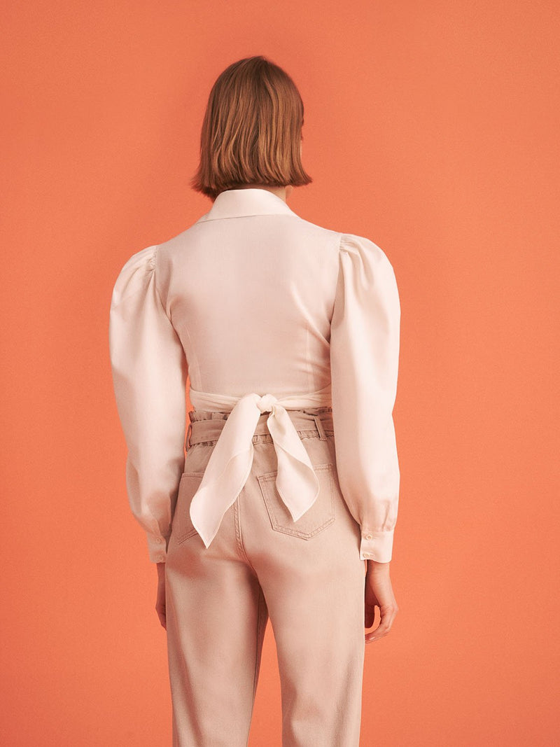 Beige Jeans with Ruching Detail