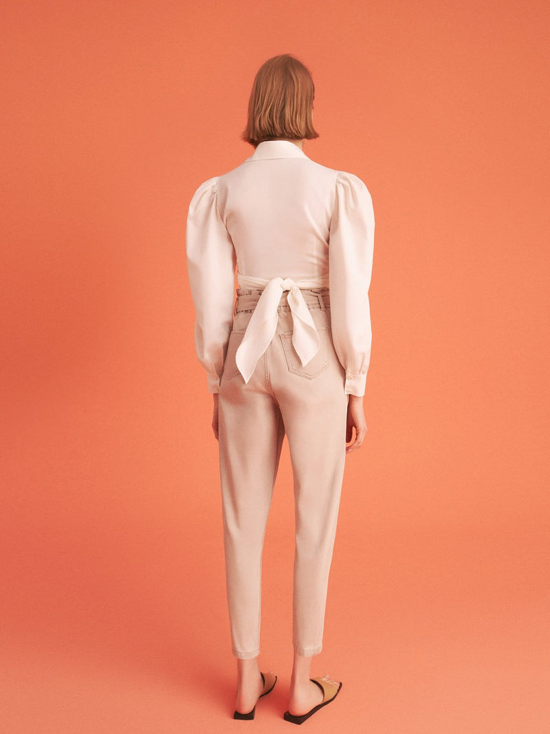 Beige Jeans with Ruching Detail