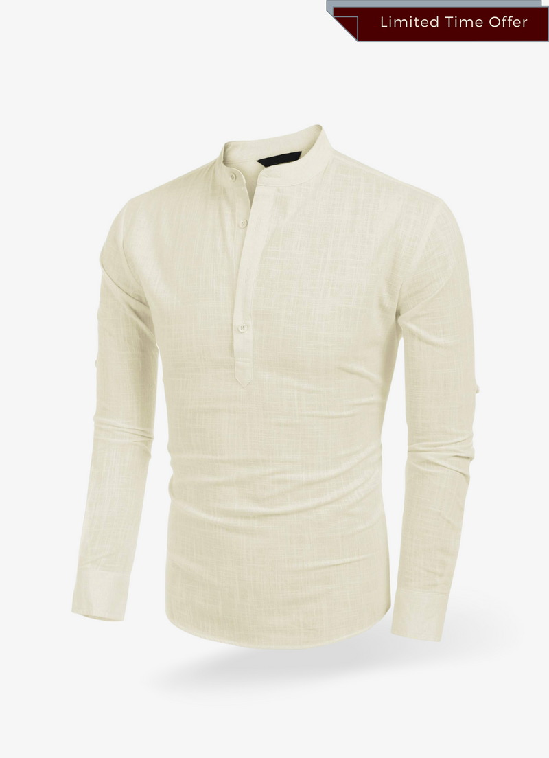 Beige Linen Henley Shirt