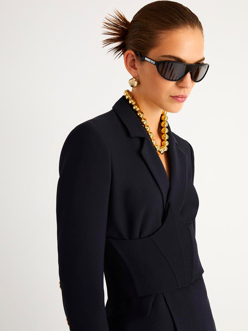 Shoulder Pad Double-Breasted Blazer