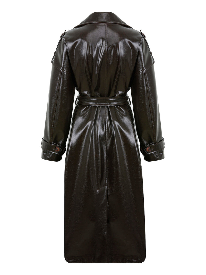 Belted Vegan Leather Trench Coat