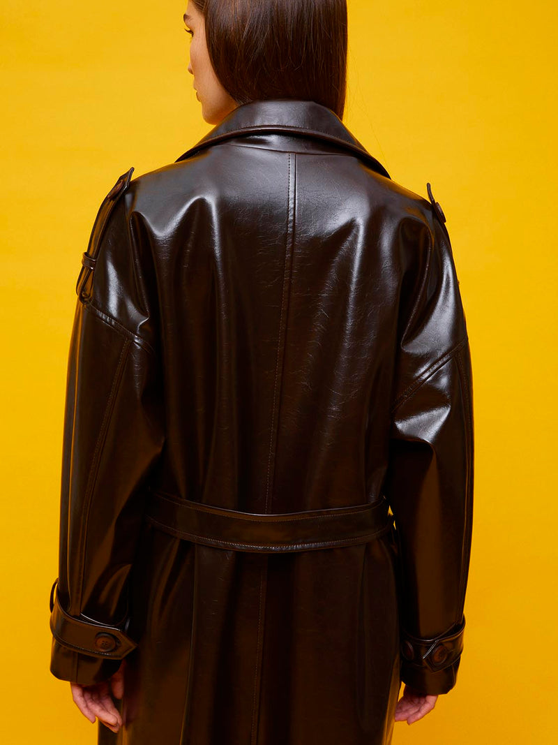 Belted Vegan Leather Trench Coat