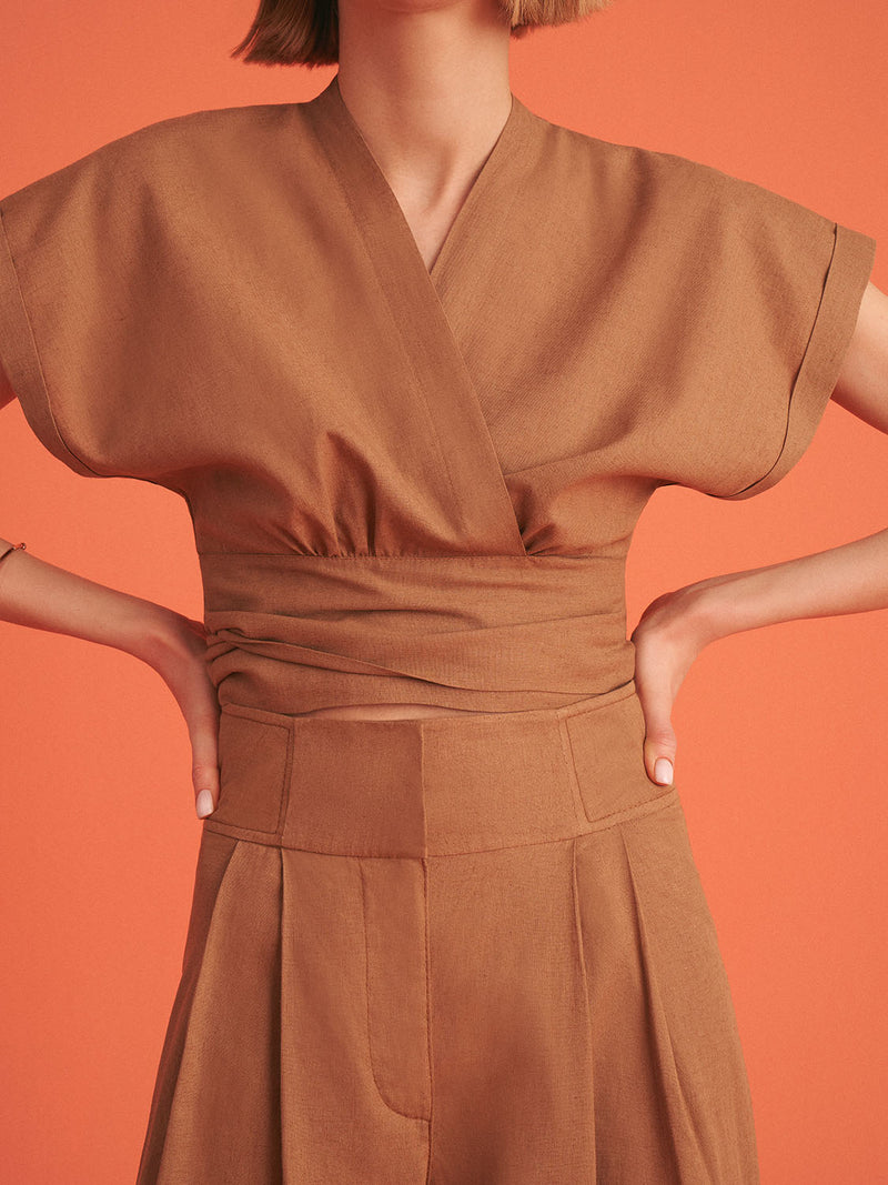 Brown Wide Pants with Darts