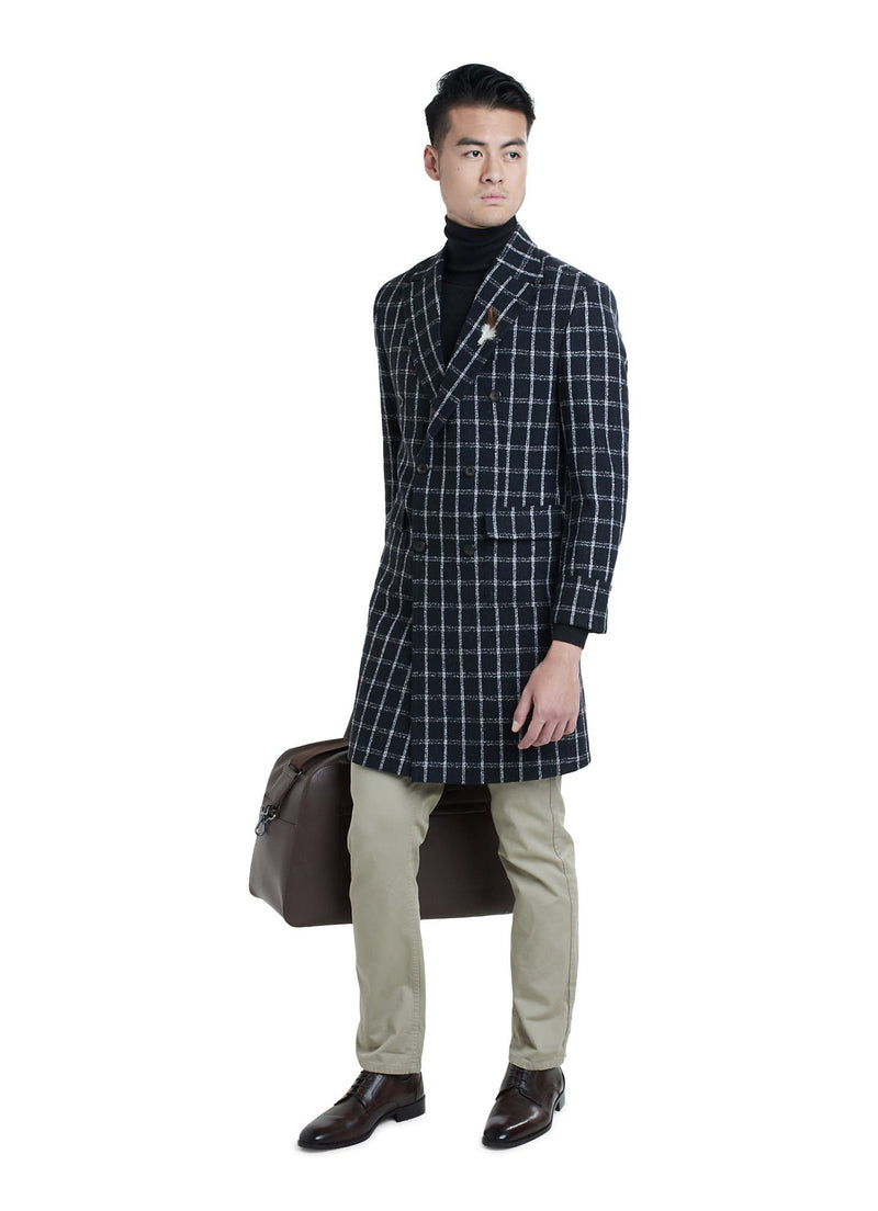 Navy Windowpane Coat - Rental