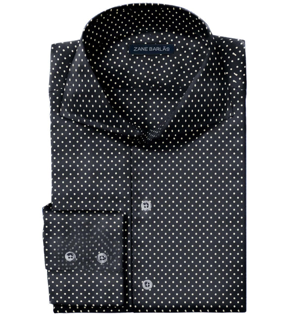 NAVY POLKA EGYPTIAN COTTON SHIRT