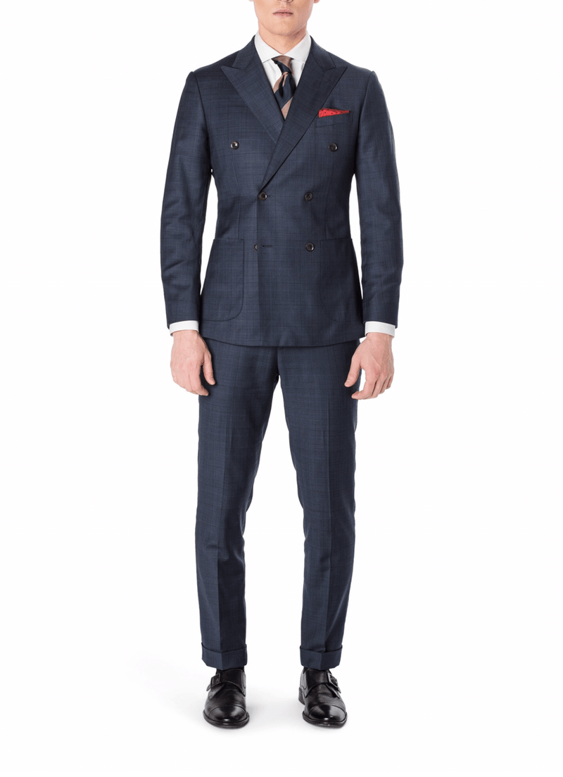 Navy Windowpane Double Breasted Suit