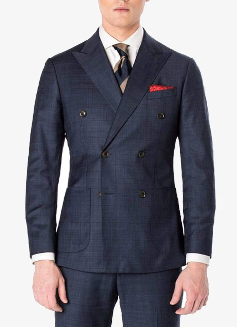 Navy Windowpane Double Breasted Suit