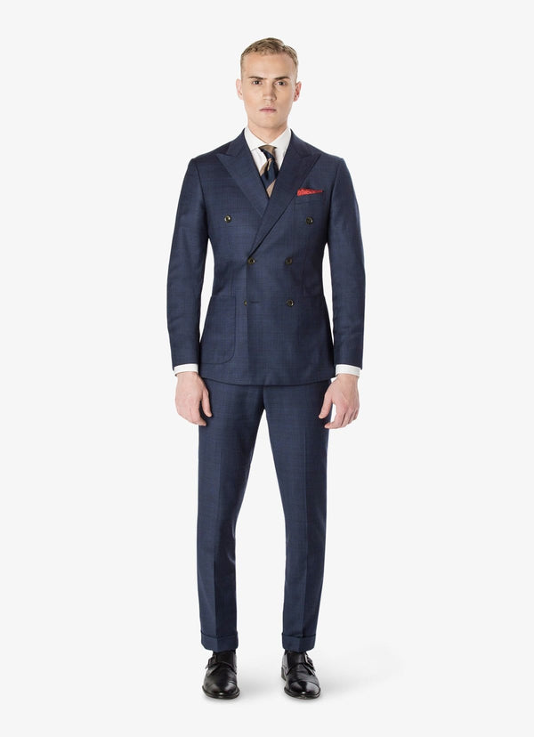 Navy Windowpane Double Breasted Suit