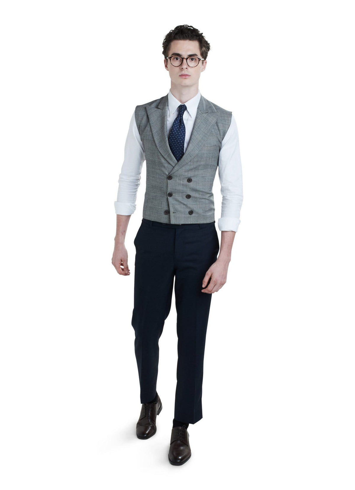 Zane Barläs Grey Waistcoat, front view on model