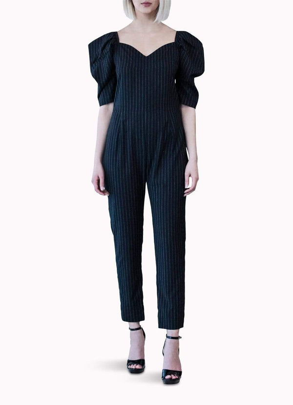 Black Pleated Shoulder Jumpsuit