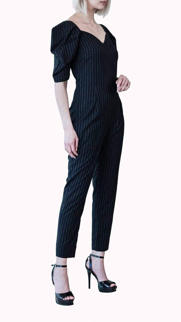 Black Pleated Shoulder Jumpsuit