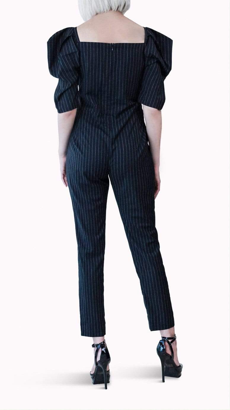 Black Pleated Shoulder Jumpsuit