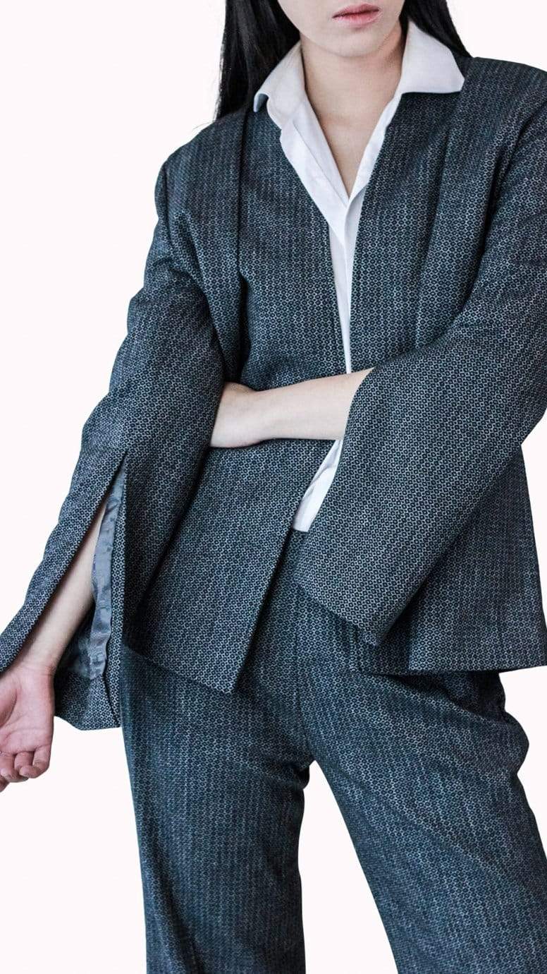 Grey Slit Sleeve Suit